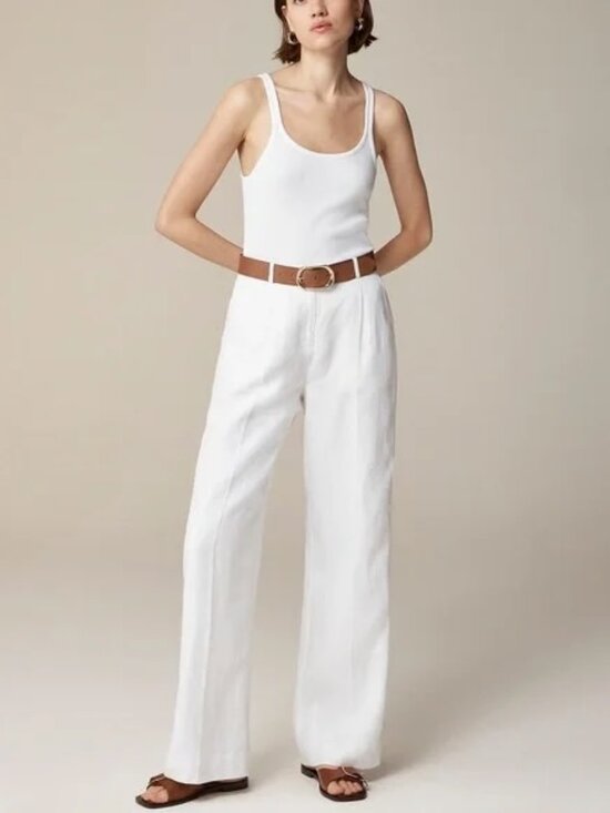 J. Crew Pants - J.Crew White Wide-Leg Linen Essential Pants Petite 8